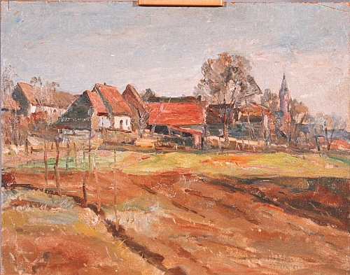 August Kutterer - Ackerland mit Dorfrand, Forchheim