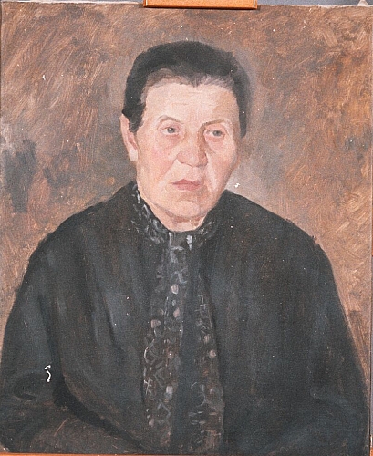August Kutterer - Portrait einer Frau als Brustbild in schwarz gekleidet, Frau Kutterer (Mutter des Künstlers)