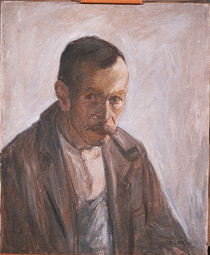 August Kutterer - Brustbild eines Mannes mit Pfeife