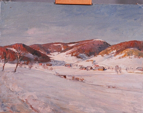 August Kutterer - verschneite Landschaft mit Bergen, Blick auf Herzogenhorn, Bernau