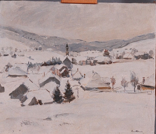 August Kutterer - verschneite Landschaft mit kleinem Dorf, Bernau