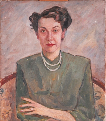 August Kutterer - Portrait einer Frau, Halbfigur sitzend, mit grüner Bluse