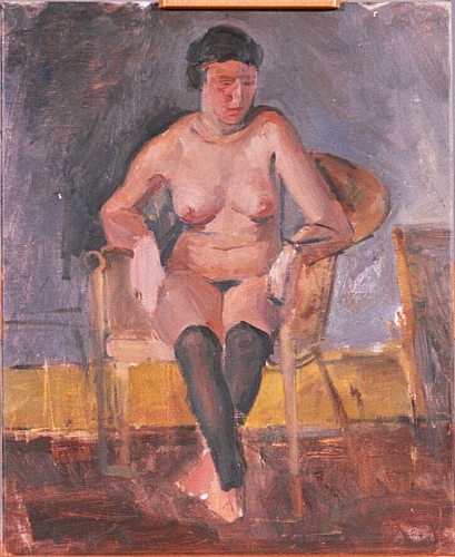 August Kutterer - weiblicher Akt auf einem Stuhl sitzend, Modell Hoffstraße (Fr. Rastetter)