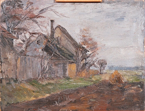 August Kutterer - Landschaft mit Rückseite eines Bauernhauses
