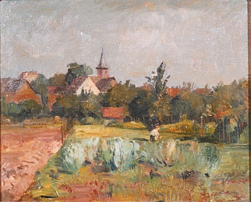 August Kutterer - Dorfrand Daxlanden mit Blick auf Valentinskirche