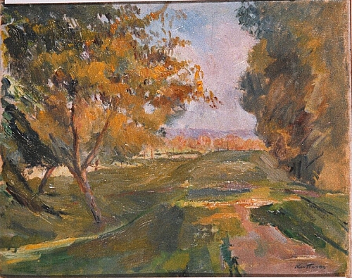 August Kutterer - Landschaft mit kleinem Feldweg zwischen Bäumen