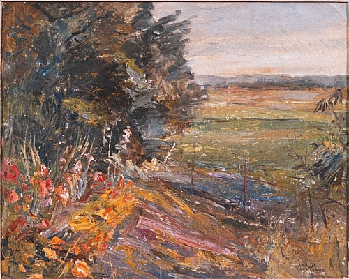 August Kutterer - Blumen am Waldrand und Blick in die Landschaft