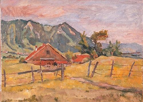 August Kutterer - Landschaft mit Bauernhof und Wiese mit Weidezaun, Allgäu, Rettenberg