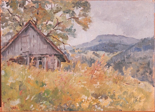 August Kutterer - Hügellandschaft mit Haus