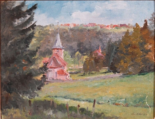 August Kutterer - Waldlandschaft mit kleiner Kirche, Marxzell