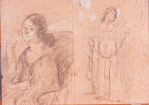 August Kutterer - Bleistiftskizzen einer jungen Frau einmal sitzend, einmal stehend