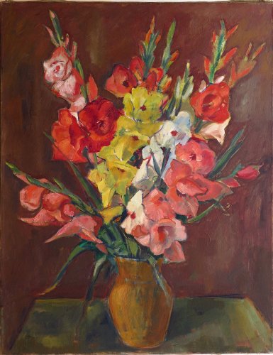 August Kutterer - Stilleben mit Blumenvase mit Gladiolen