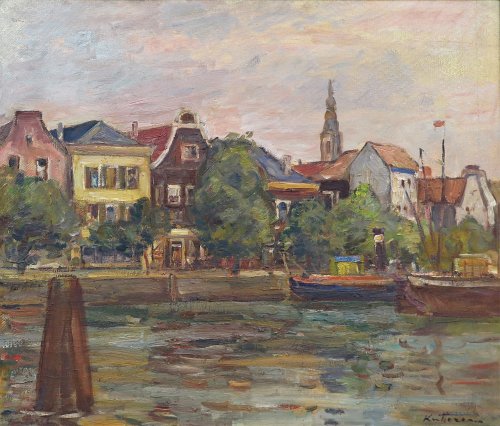 August Kutterer - Flussufer mit Häuserpromenade, Holland, Haarlem