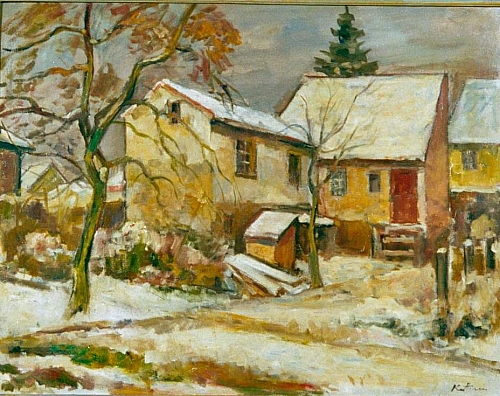 August Kutterer - Häuser im Schnee