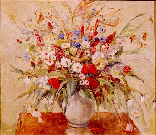 August Kutterer - Feldblumenstrauß in einer Vase auf einem Tisch