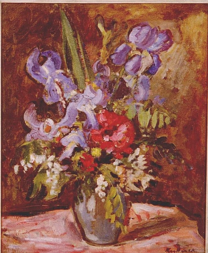 August Kutterer - Stilleben mit Blumenvase mit Iris