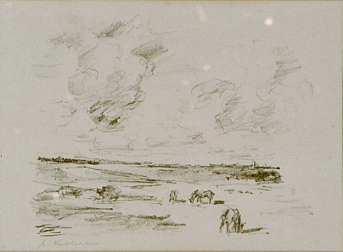 August Kutterer - weite Landschaft mit Kühen und Wolkenspiel
