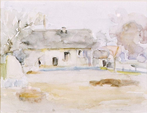 August Kutterer - kleiner Platz mit einem Bauernhaus