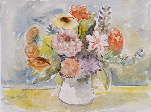 August Kutterer - Stilleben mit Sommerblumen in weißer Vase