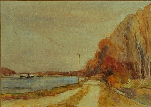 August Kutterer - Weg an einem Flussufer, Rhein