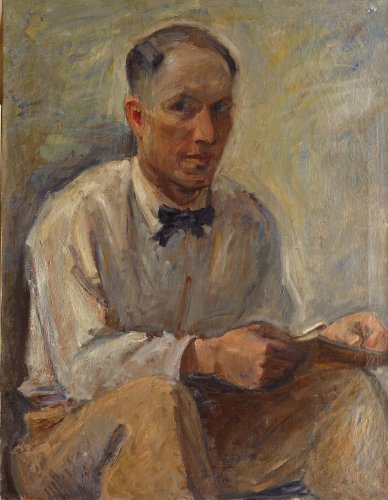 August Kutterer - Bildnis eines sitzenden, lesenden Mannes, Selbstbildnis