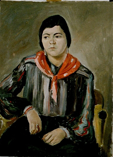 August Kutterer - Frauenportrait, auf einem Stuhl sitzend