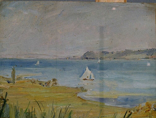 August Kutterer - Gewässer mit Segelschiffen
