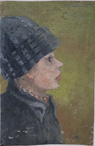 August Kutterer - Mädchenportrait mit Mütze im Profil
