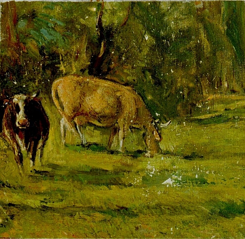 August Kutterer - Kühe beim Grasen