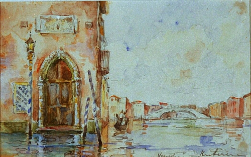 August Kutterer - Häuserecke mit Wasserstraßen, Venedig