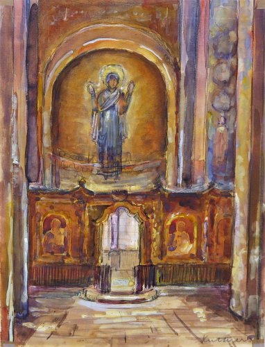August Kutterer - Kircheninneres mit Madonnendarstellung, Kirche in Kiew