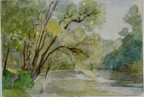 August Kutterer - Auenlandschaft mit weit in den Fluss ragenden Bäumen
