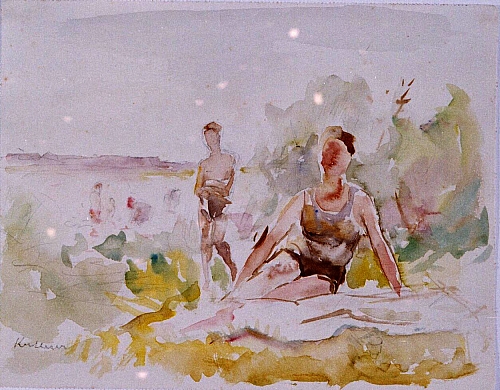 August Kutterer - Badende an einem See, skizzenhaft
