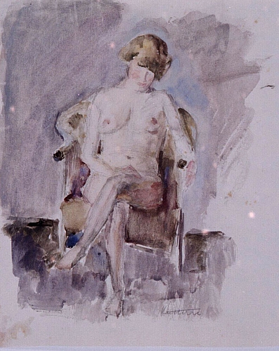 August Kutterer - Weiblicher Akt sitzend in einem Sessel