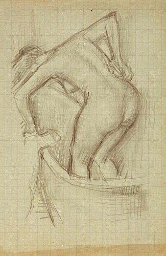 August Kutterer - weiblicher Rückenakt in Badewanne