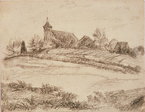 August Kutterer - Landschaft mit Dorfkirche und Häusern