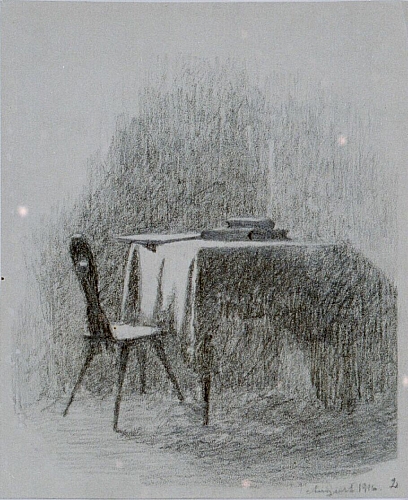 August Kutterer - Stuhl und Tisch mit Büchern
