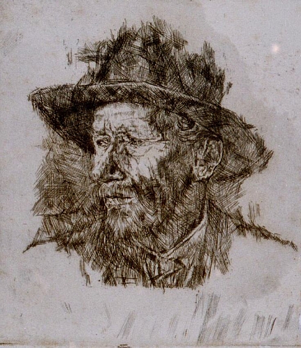 August Kutterer - Portrait eines Mannes im 3/4 Profil mit Hut