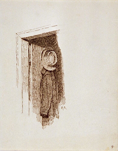 August Kutterer - Hut und Mantel an geöffneter Tür hängend
