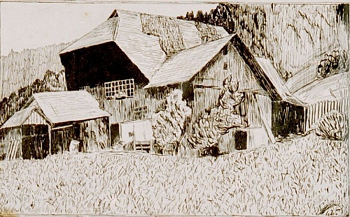 August Kutterer - Schwarzwälder Bauernhaus mit Stall und Scheune