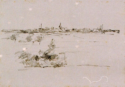 August Kutterer - Landschaft mit Dorf im Hintergrund, skizzenhaft