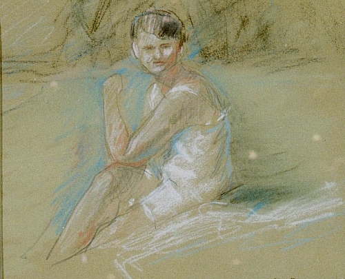 August Kutterer - Portrait eines Mädchens, sitzend, den Kopf zum Betrachter gedreht