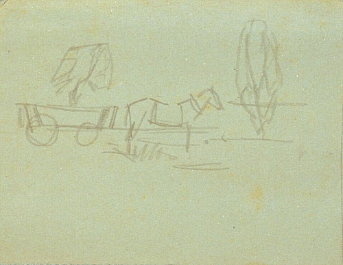 August Kutterer - Skizze eines Pferdefuhrwerks