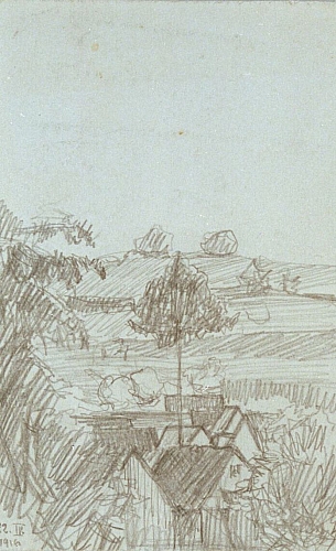 August Kutterer - weite Landschaft mit Häusern