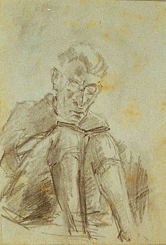 August Kutterer - Portrait eines Mannes sitzend und lesend