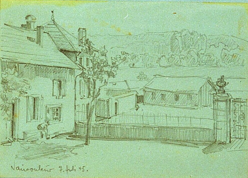 August Kutterer - Häuser mit Mauer und Eingangstor