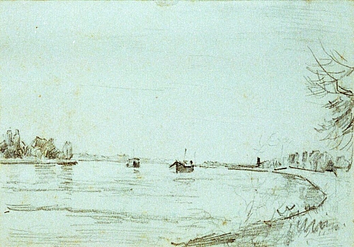 August Kutterer - Flussbiegung mit Booten