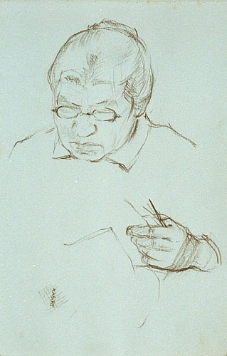 August Kutterer - Portrait einer Frau lesend, Friederike Kutterer (Mutter des Künstlers)