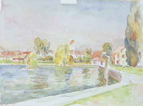 August Kutterer - befestigter See mit Häusersilouette