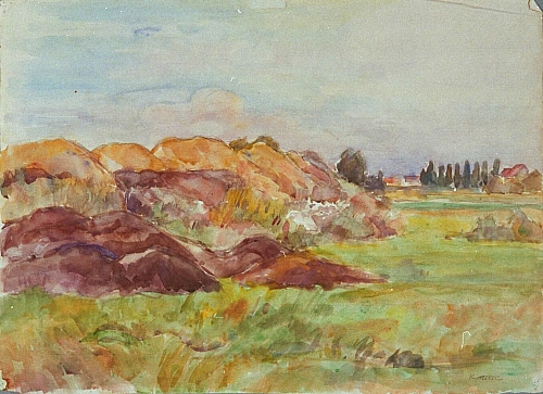 August Kutterer - Landschaft mit aufgeworfenen Erdhügeln